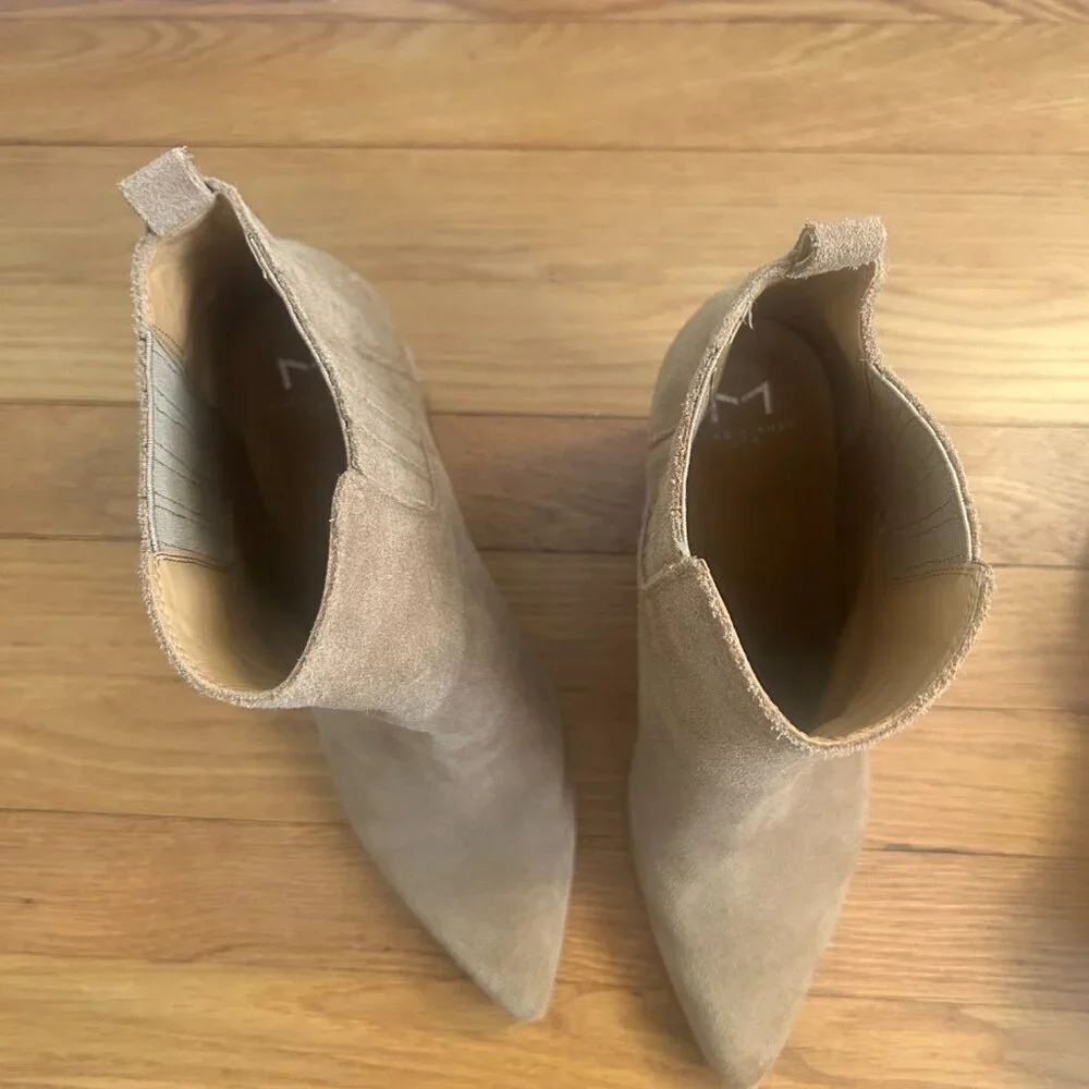 Marc Fisher Suede Pointed-Toe Block Heel Booties – Tan – Size 11